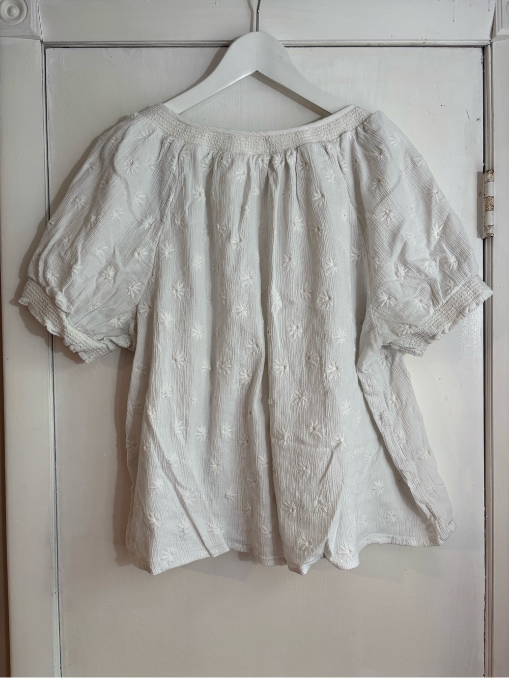 Lucky Brand White Embroidered Button-Front Short Sleeve Blouse - Picture 6 of 7